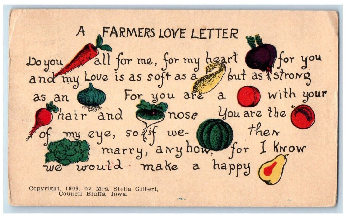 1911 A Farmers Love Story Puzzle Poem Calvary Wisconsin WI Antique Postcard