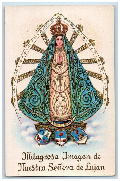Our Lady Lujan Argentina Virgin Mary Gel Gold Gilt Religious Antique Postcard