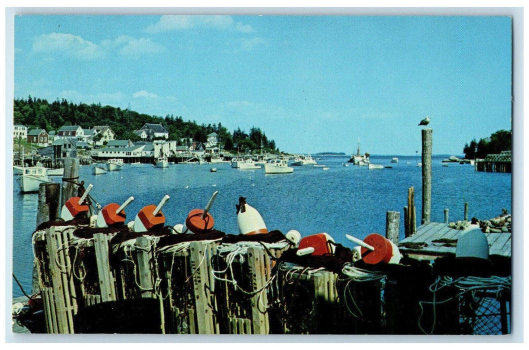 c1960's Yacht Boats Looking Toward Harbor Entrance New Harbor Maine ME Postcard