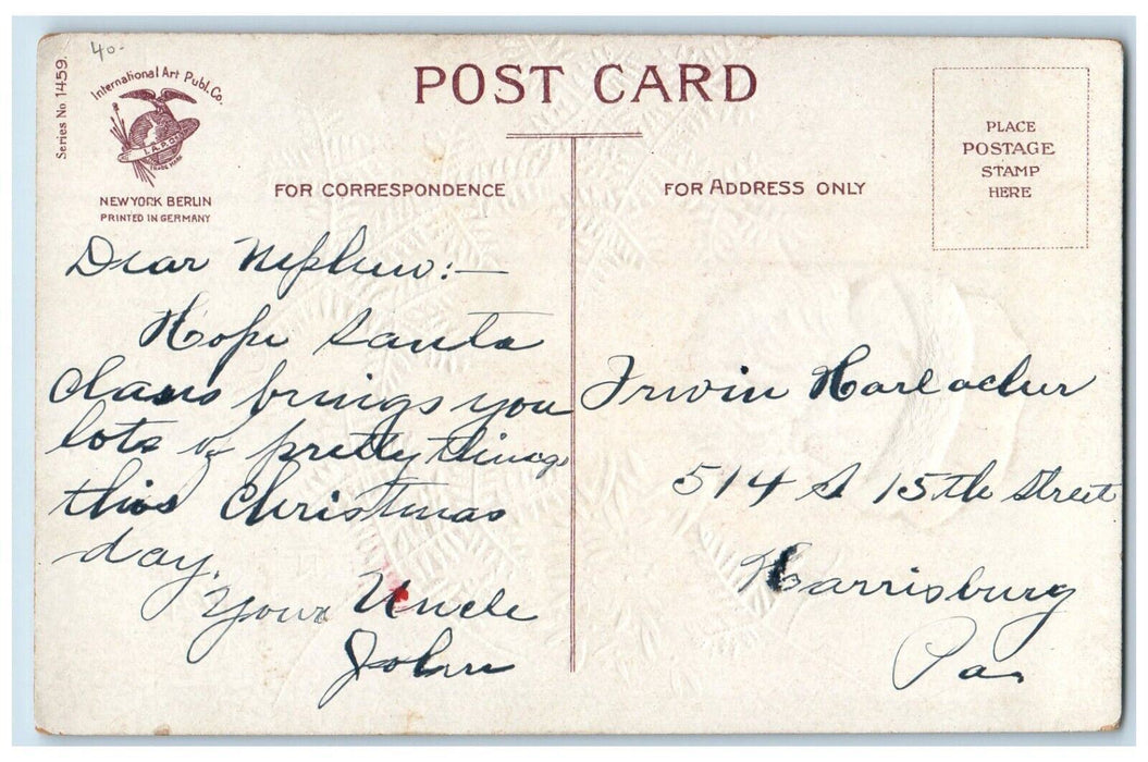 c1910's Christmas Santa Claus Berries Ellen Clapsaddle Artist Signed Postcard