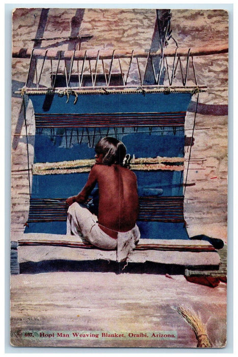 1919 Hopi Man Weaving Blanket Oraibi Arizona AZ Antique Posted Postcard