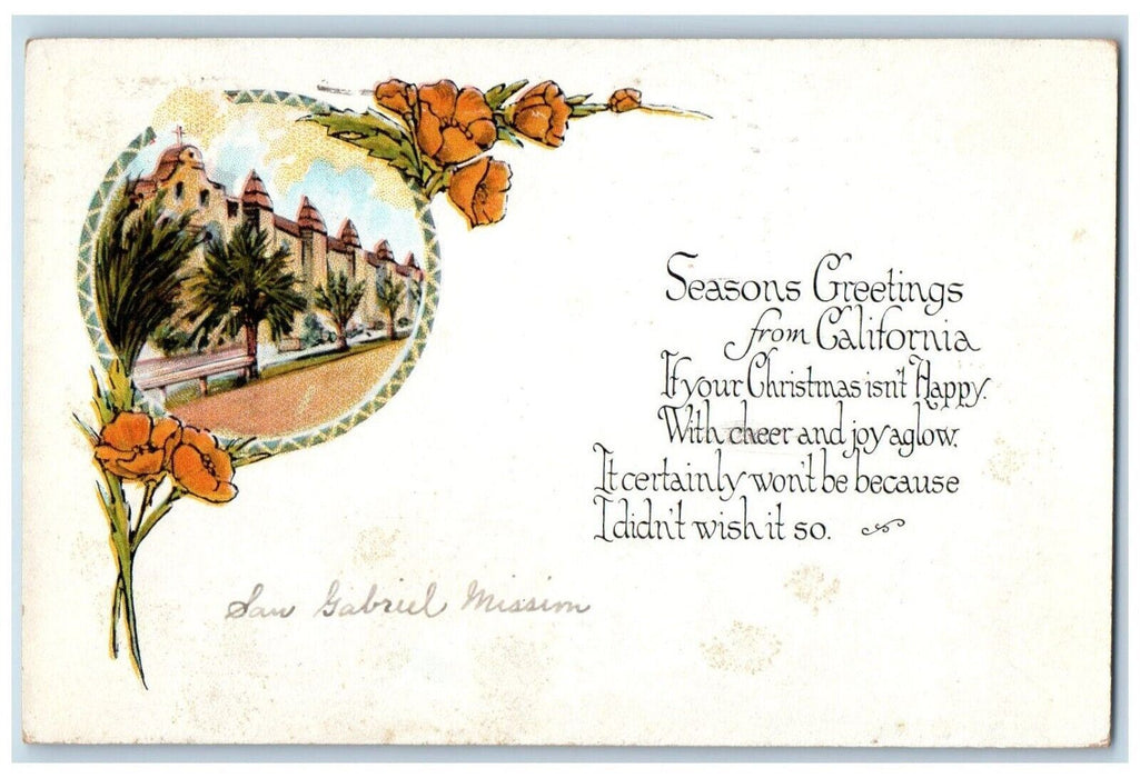 1924 Season Greetings From California Church And Tress Pasadena CA Postcard
