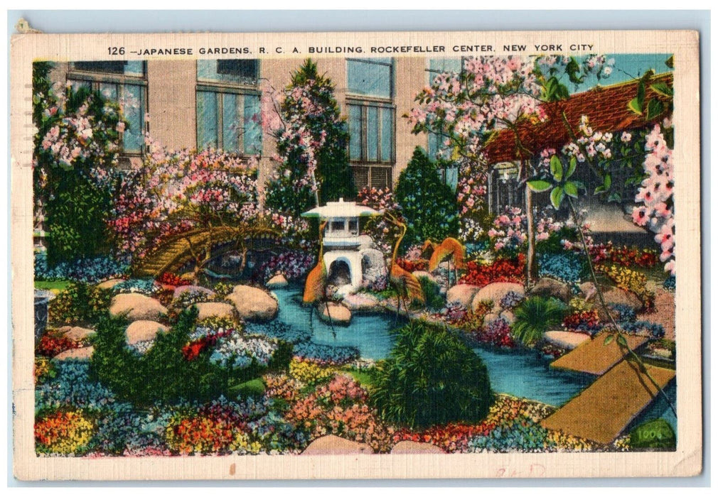 1954 Japanese Gardens RCA Building Rockefeller Center New York City NY Postcard