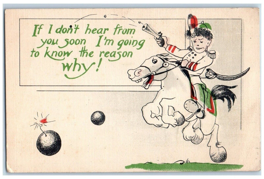 1915 Horse Cowboy Riding Bomb Arts Crafts Everett Posted Antique Postcard