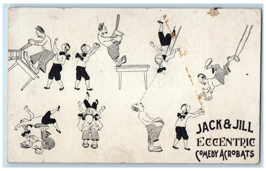 c1910's Jack & Jill Eccentric Comedy Acrobat Circus Unposted Antique Postcard