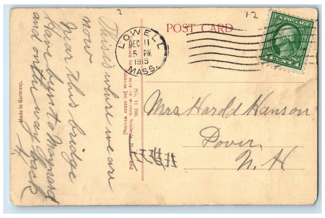1915 View Of Aiken St. Bridge Lowell Massachusetts MA Antique Posted Postcard