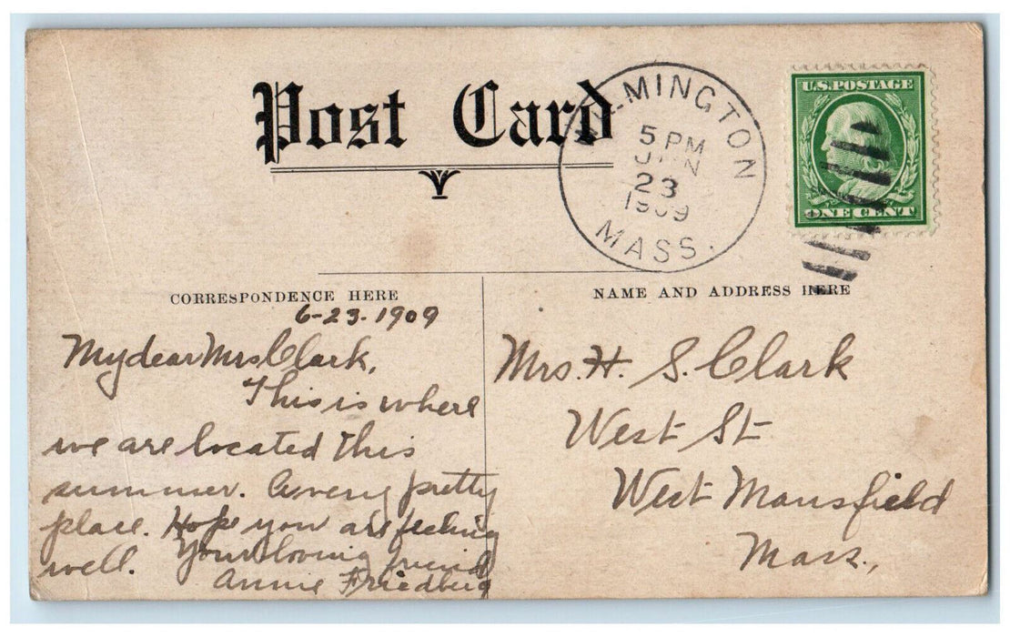 1909 Views From Silver Lake Tree-lined Wilmington Massachusetts MA Postcard