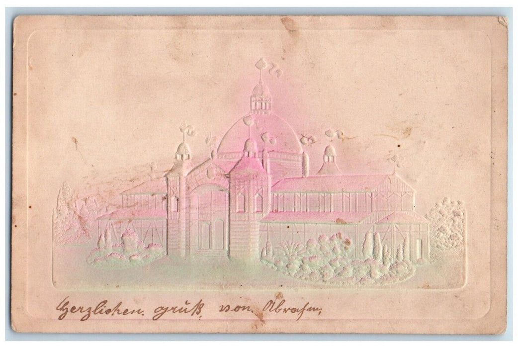 1906 Greetings From Arahen Latvia Russia, Building Airbrushed Embossed Postcard