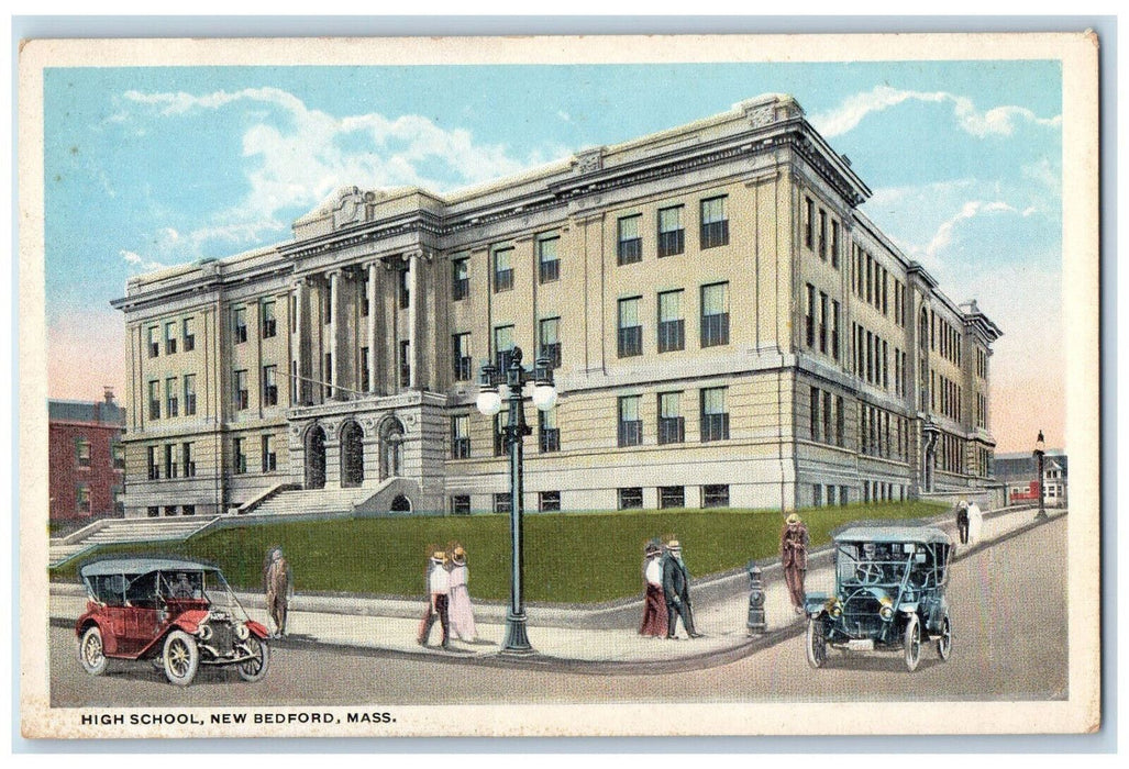 High School Building Cars Street View New Bedford Massachusetts MA Postcard