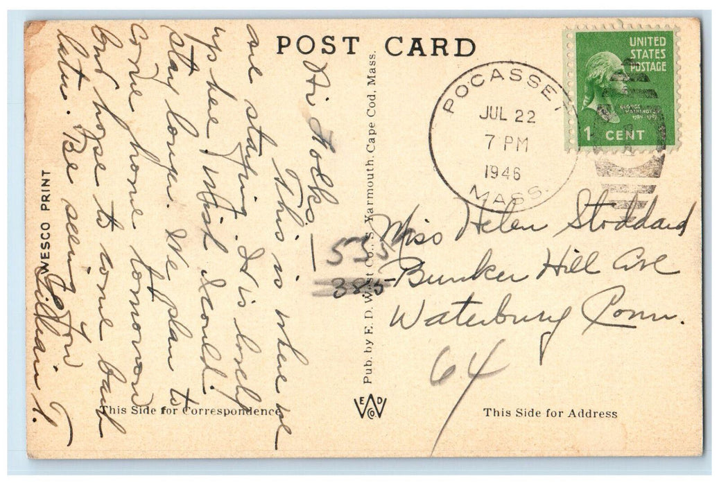 1946 View Of Pocasset Heights Cape Cod Massachusetts MA Vintage Postcard