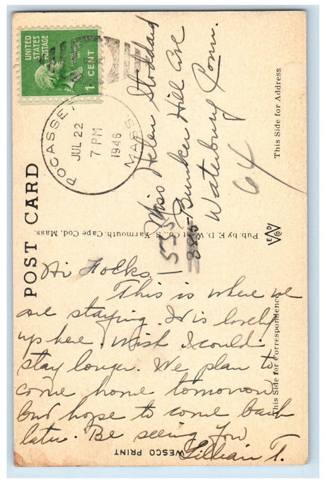 1946 View Of Pocasset Heights Cape Cod Massachusetts MA Vintage Postcard