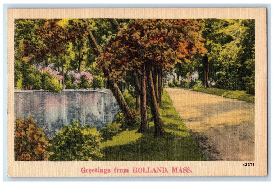 Greetings From Holland Massachusetts MA, Scenic View Vintage Unposted Postcard