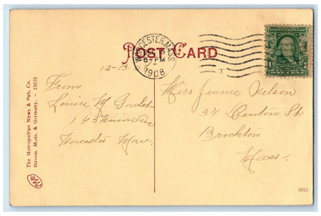 1908 Scenic View Of Elm Garden Park Bridge Worcester Massachusetts MA Postcard