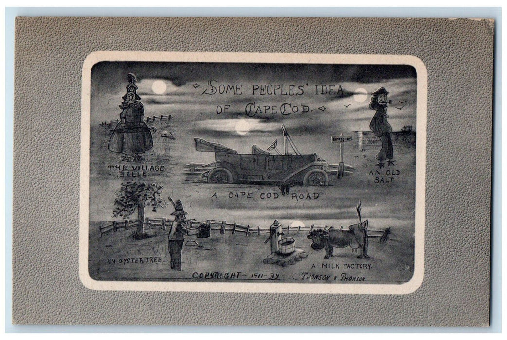 1914 Greetings From Cape Cod Massachusetts MA, Car Animal Humor Postcard