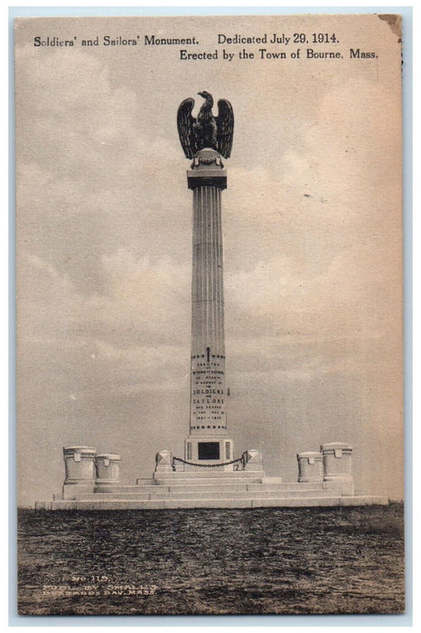 1914 Soldiers' And Sailors' Monument Statue Bourne Massachusetts MA Postcard
