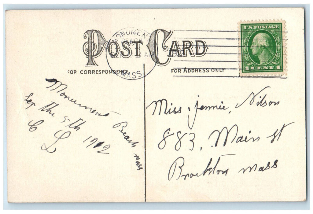 1912 Greetings From Monument Beach Massachusetts MA Antique Pennant Postcard