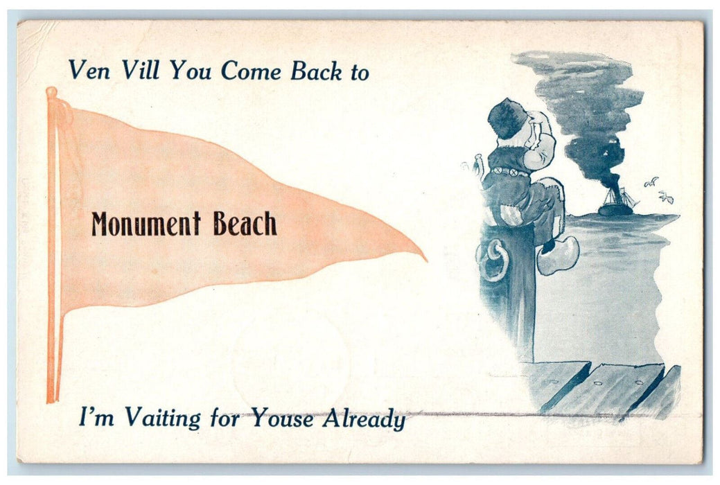 1912 Greetings Humor From Monument Beach Massachusetts MA Pennant  Postcard