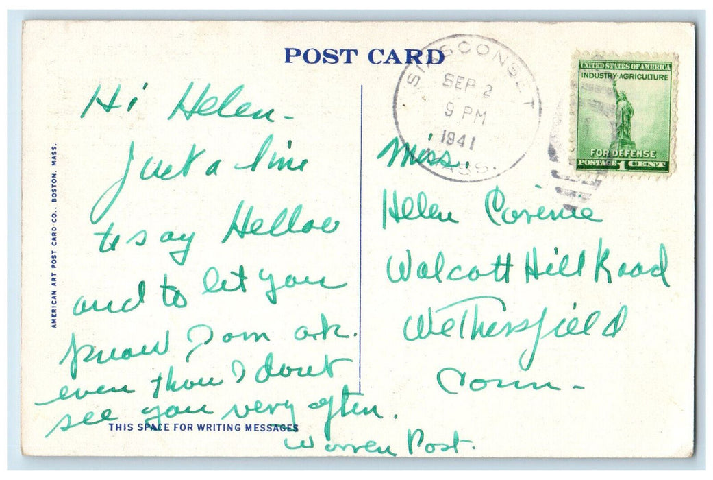 1941 Colonial Mansions Upper Main Street Nantucket Massachusetts MA Postcard