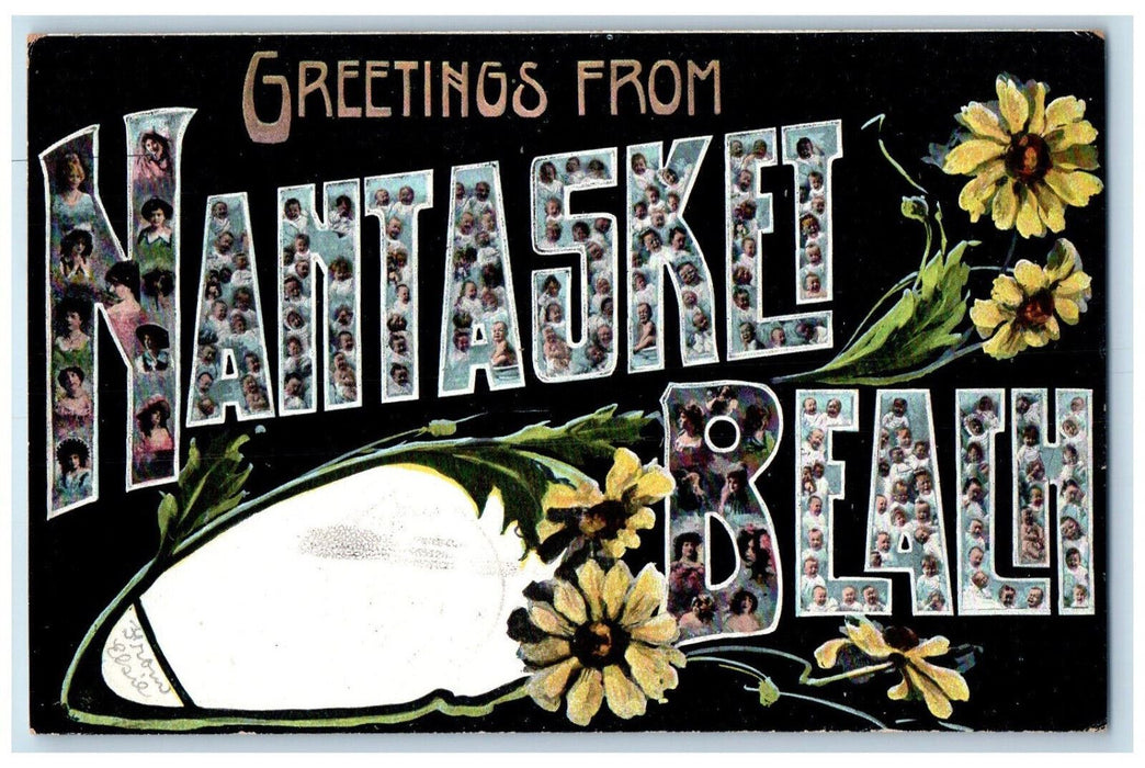 1907 Greetings From Nantasket Beach Massachusetts MA, Big Letter Flower Postcard