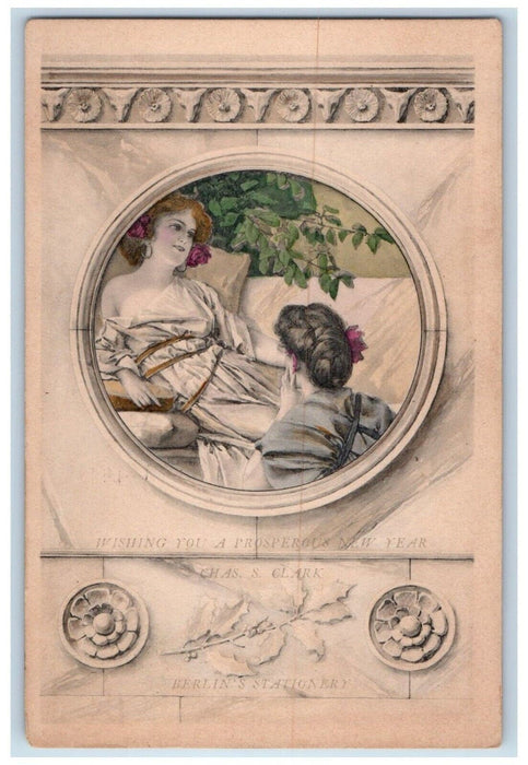 1908 New Year Womens Clark Art Nouveau St. Louis Missouri MO Antique Postcard