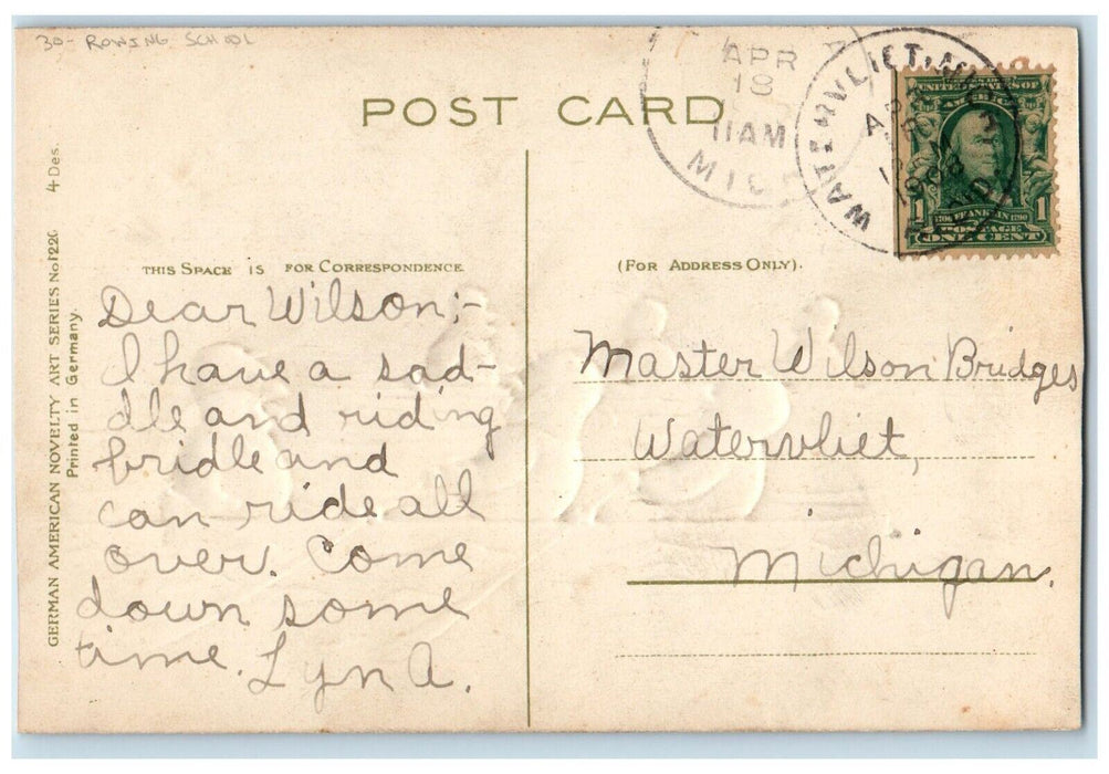 1908 Easter Anthropomorphic Chicks Rowing School Embossed Antique Postcard