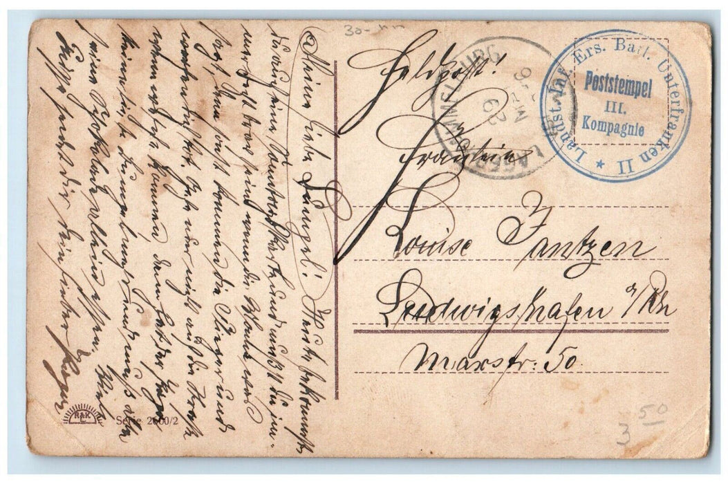 c1910's WWI German Military Soldier Holding Flag Poem Posted Antique Postcard