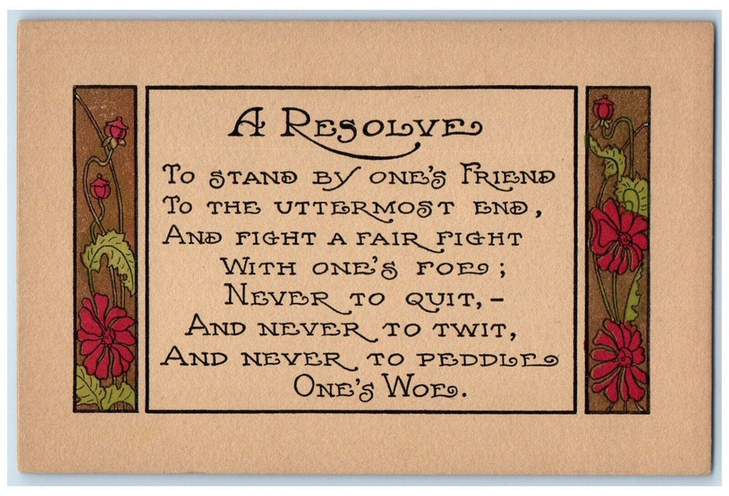 c1910's Raymond Howe A Resolve Motto Arts Crafts Unposted Antique Postcard