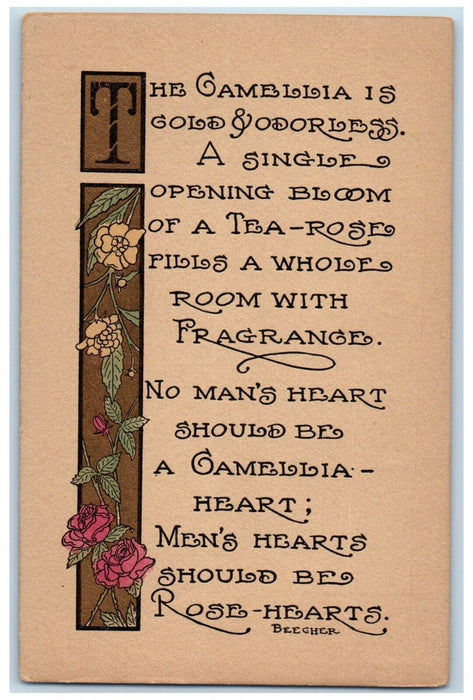 c1910's Raymond Howe Motto Camellia Flowers Arts Crafts Antique Postcard