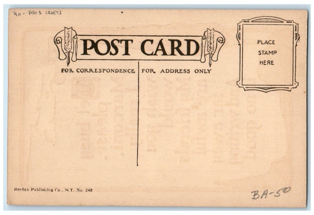 c1910's Trees And Sun View Get Busy Motto Arts Crafts Embossed Antique Postcard