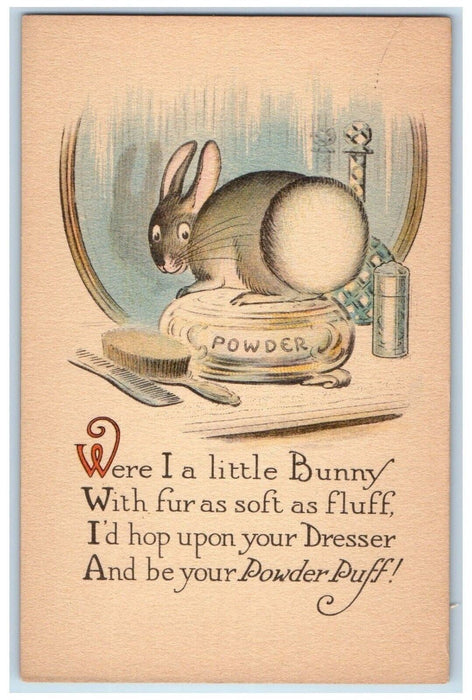 c1910's Bunny Rabbit On The Top Of Powder Puff Arts Crafts Poem Antique Postcard