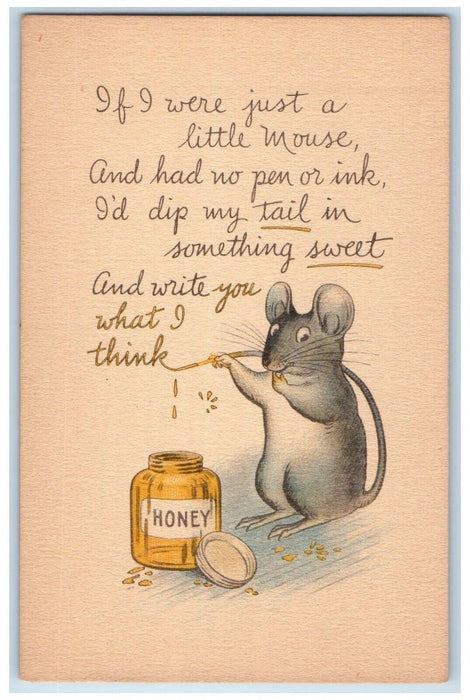 c1910's Mouse Writing Tail Sweet Honey Arts Crafts Posted Antique Postcard