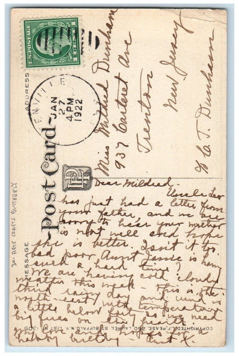1922 Birthday Wishes Message Butterfly Flowers Arts Crafts Antique Postcard