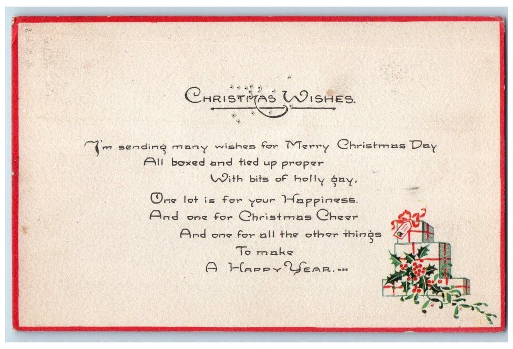 1921 Christmas Wishes Minimalist Berries Gifts Sanford Arts Crafts Postcard