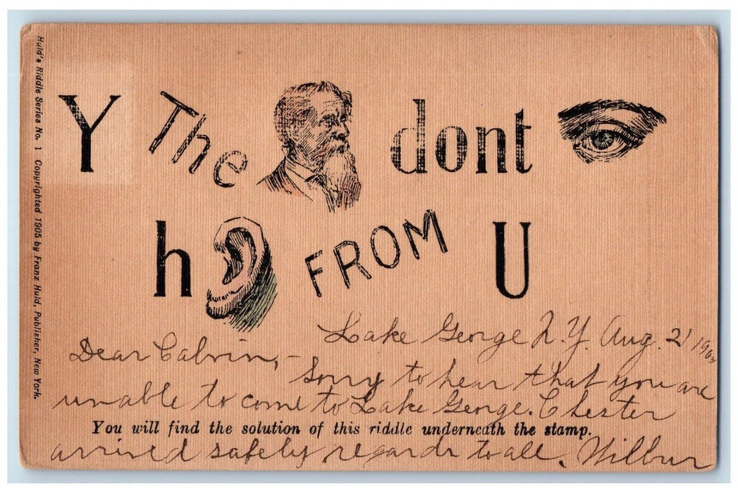 1905 They Don't Hear From You Puzzle Lake George New York NY Antique Postcard