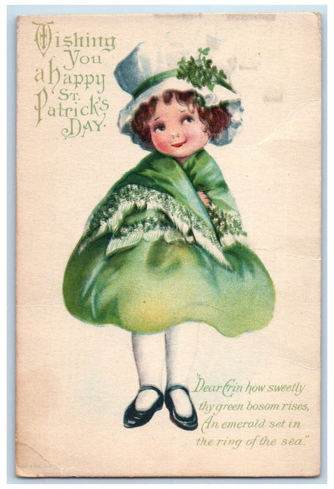 1921 St. Patrick's Day Girl Dress Shamrock Montclair New Jersey NJ Wolf Postcard