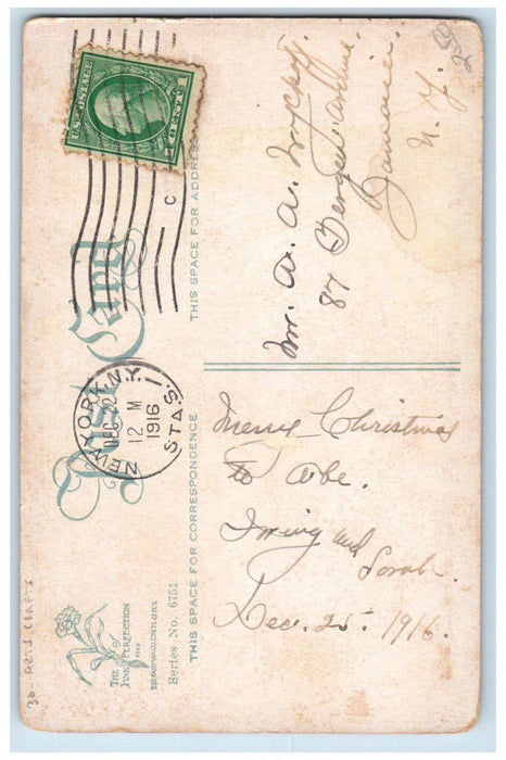 1916 Christmas Santa Claus Ax Cutting Pine Tree Winter Arts Crafts Postcard