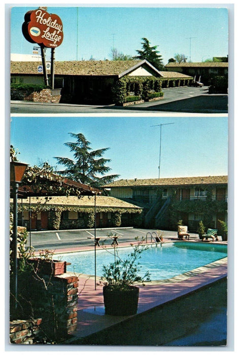 Holiday Lodge Motel Swimming Pool Walnut Creek California CA Dual View Postcard
