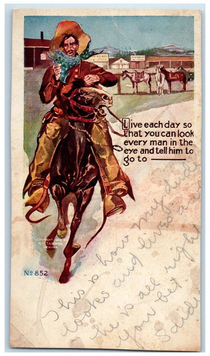 1910 Horse Cowboy Riding Cuchara Colorado CO DPO Posted Antique Postcard