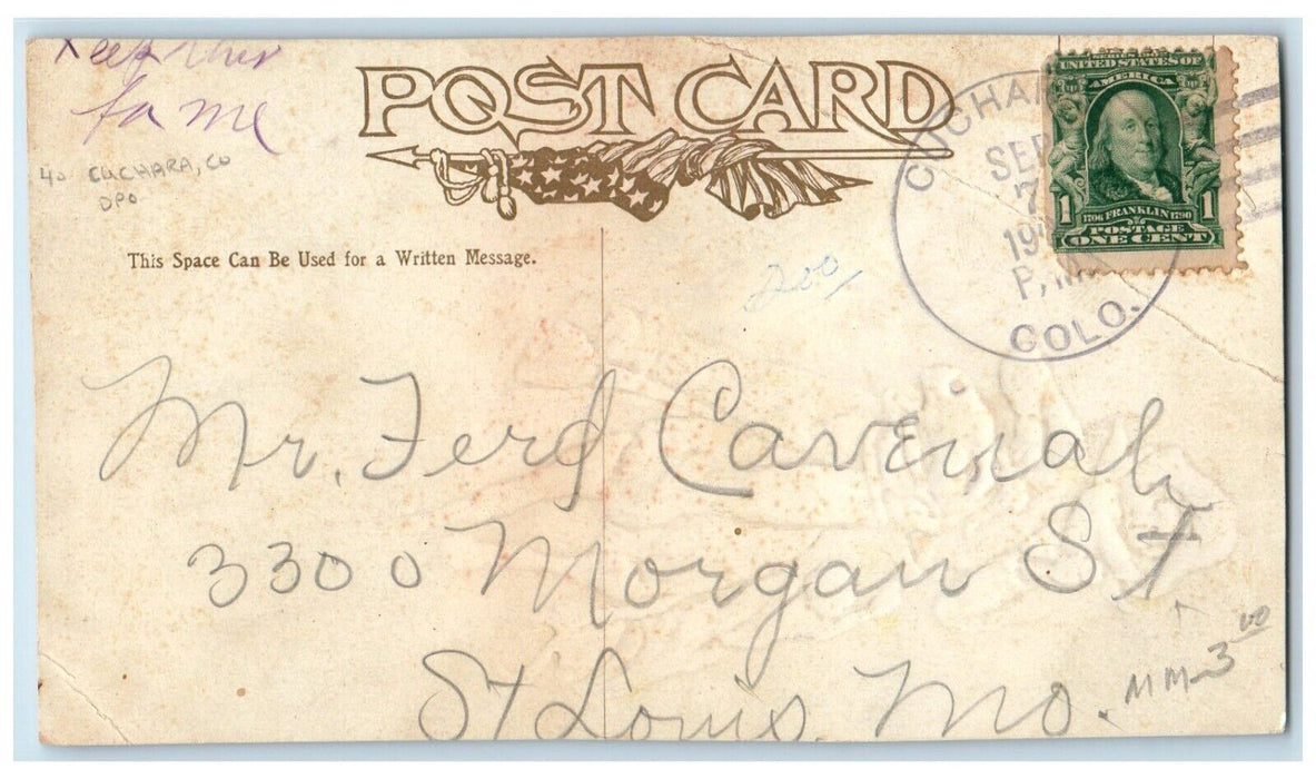 1910 Horse Cowboy Riding Cuchara Colorado CO DPO Posted Antique Postcard