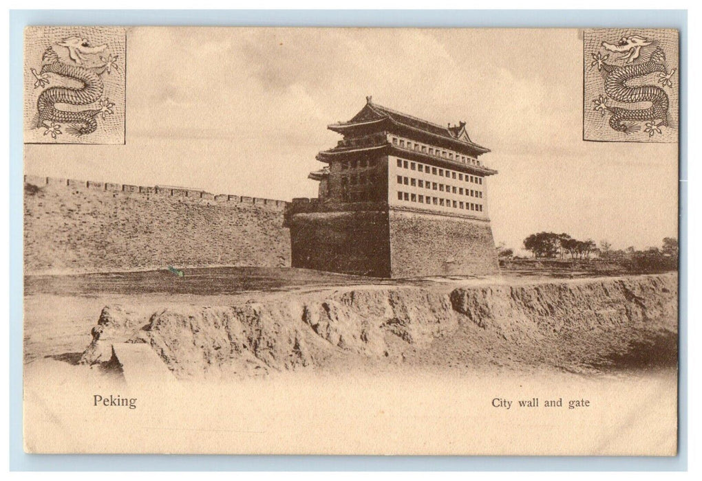 c1910 Peking China City Wall and Gate Dragons Unposted Great Wall Postcard
