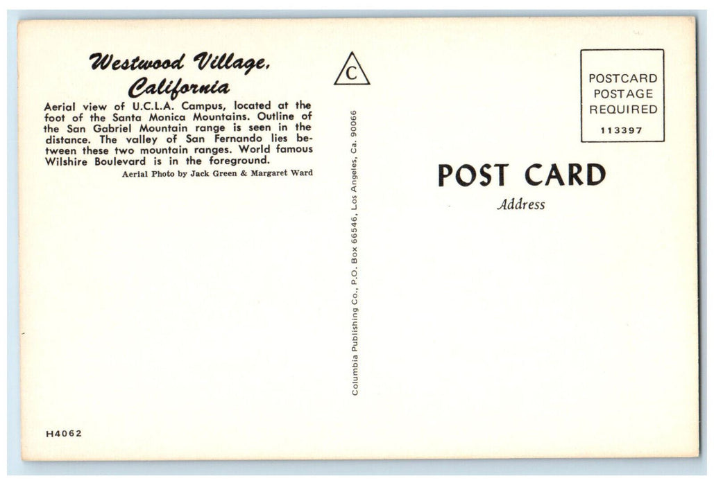Bird's Eye View Of Westwood Village California CA, Showing UCLA Campus Postcard