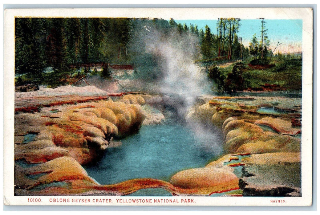 Oblong Geyser Crater Yellowstone National Park Wyoming WY Vintage Postcard
