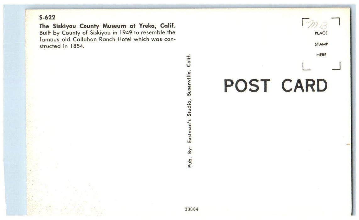 The Siskiyou County Museum Exterior View At Yreka California CA Vintage Postcard