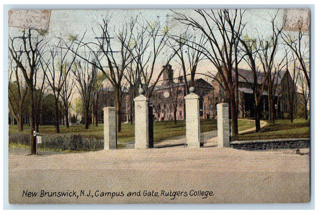 1912 Campus and Gate Rutgers College New Brunswick New Jersey NJ Postcard