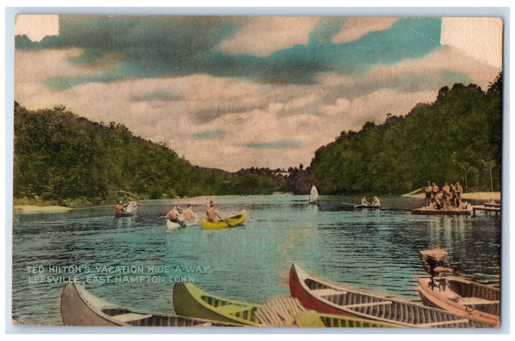 1942 Ted Hilton's Vacation Boating East Hampton CT Handcolored Postcard