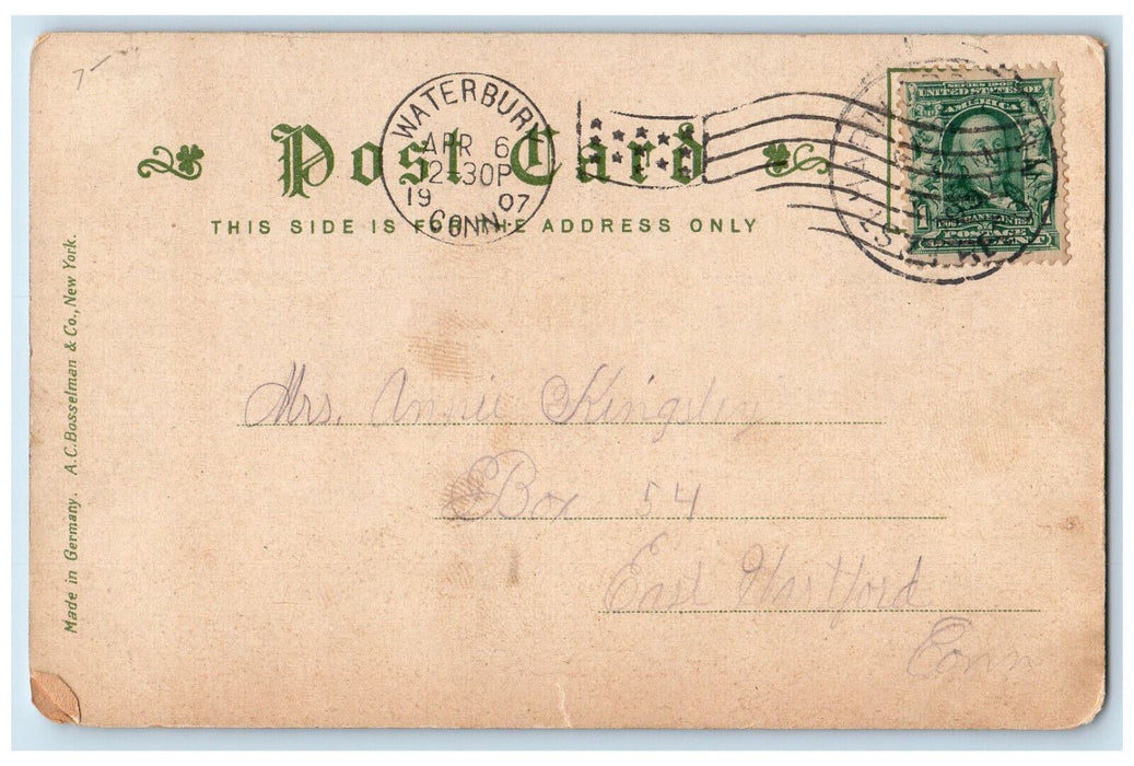 1907 Trolley Car Exchange Place Waterbury Connecticut CT Antique Postcard