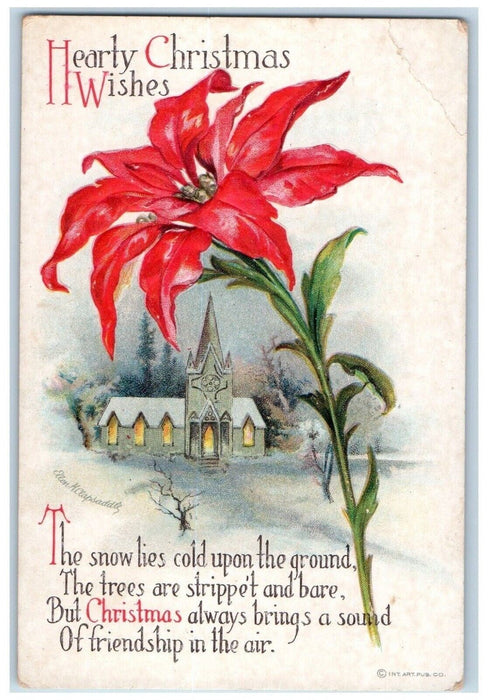 c1910's Christmas Poinsettia Flowers Ellen Clapsaddle Artist Signed Postcard