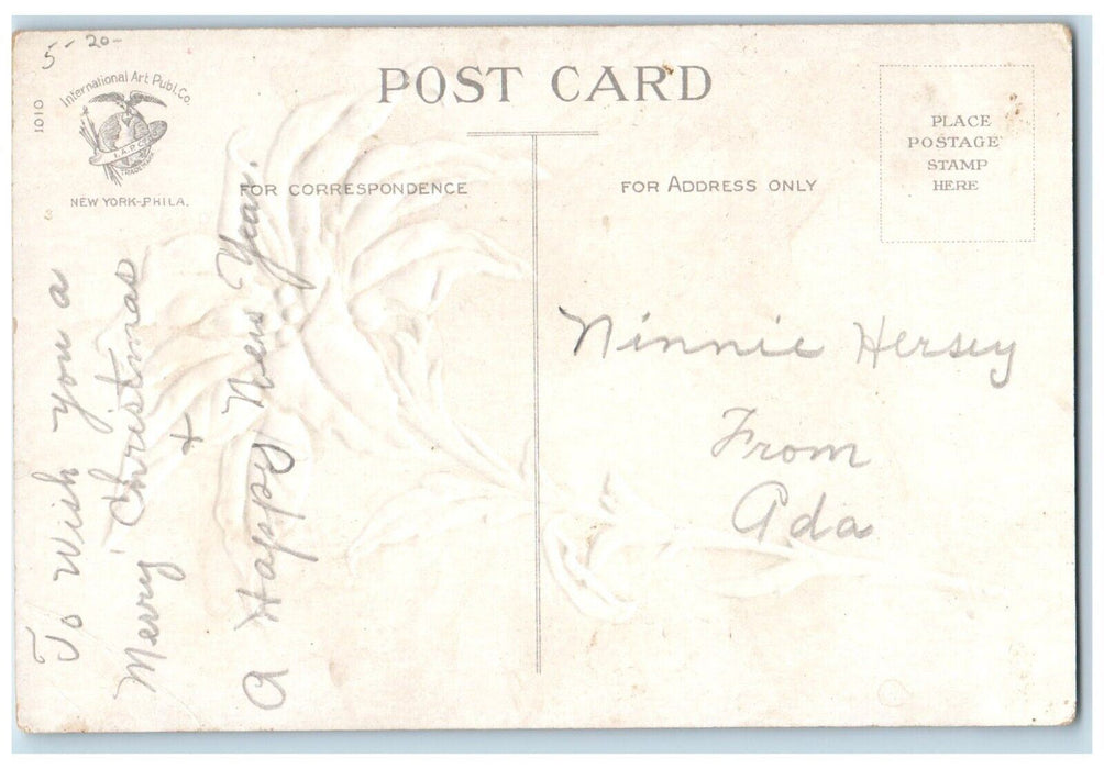 c1910's Christmas Poinsettia Flowers Ellen Clapsaddle Artist Signed Postcard