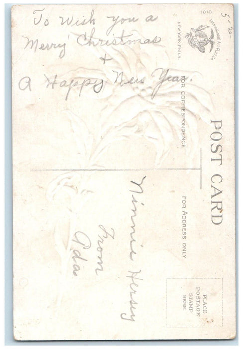 c1910's Christmas Poinsettia Flowers Ellen Clapsaddle Artist Signed Postcard