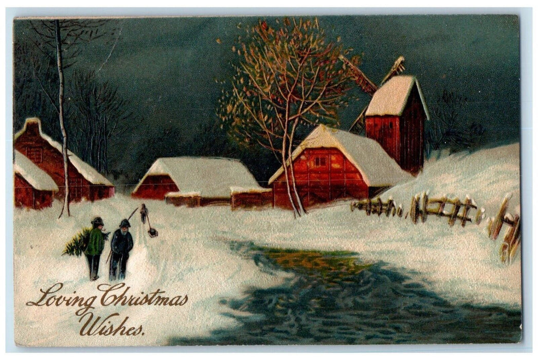 1909 Christmas Wishes House Covered Snow Winter Embossed Posted Antique Postcard